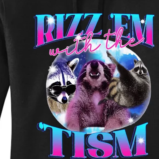 Autism Funny Rizz Em With The Tism Meme Autistic Opossum Women's Pullover Hoodie