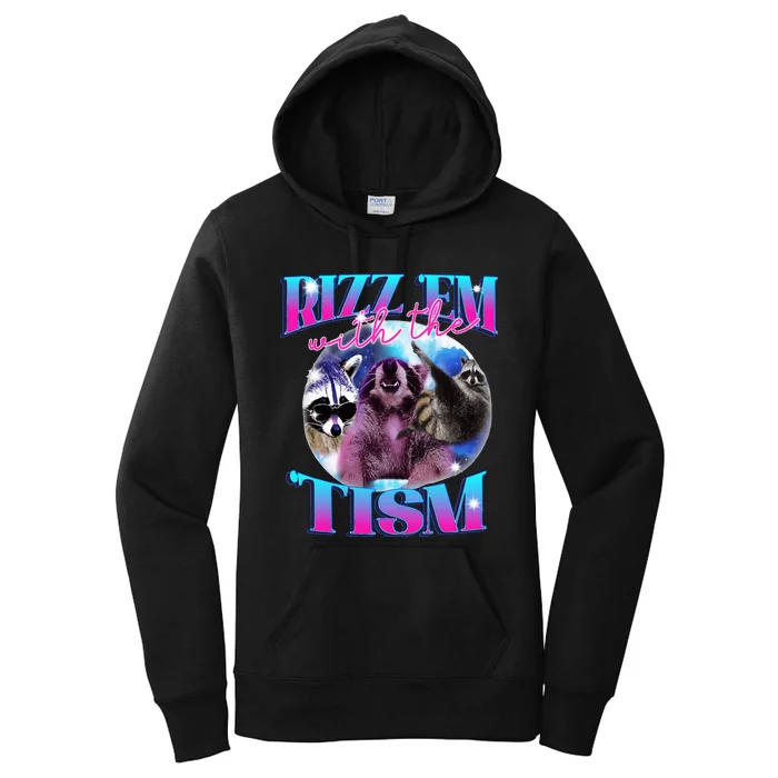 Autism Funny Rizz Em With The Tism Meme Autistic Opossum Women's Pullover Hoodie