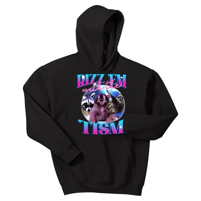 Autism Funny Rizz Em With The Tism Meme Autistic Opossum Kids Hoodie