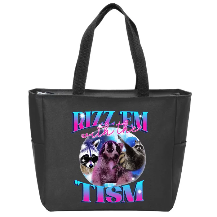 Autism Funny Rizz Em With The Tism Meme Autistic Opossum Zip Tote Bag