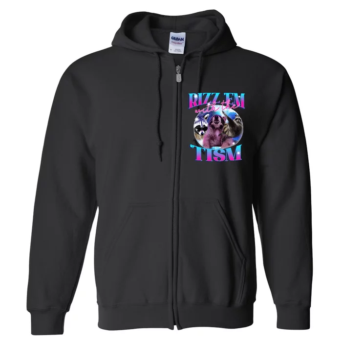 Autism Funny Rizz Em With The Tism Meme Autistic Opossum Full Zip Hoodie