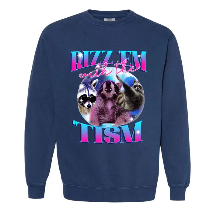 Autism Funny Rizz Em With The Tism Meme Autistic Opossum Garment-Dyed Sweatshirt