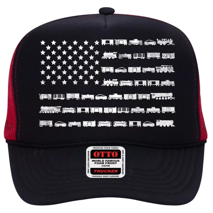 American Flag Railroad Train Conductor Gift High Crown Mesh Trucker Hat