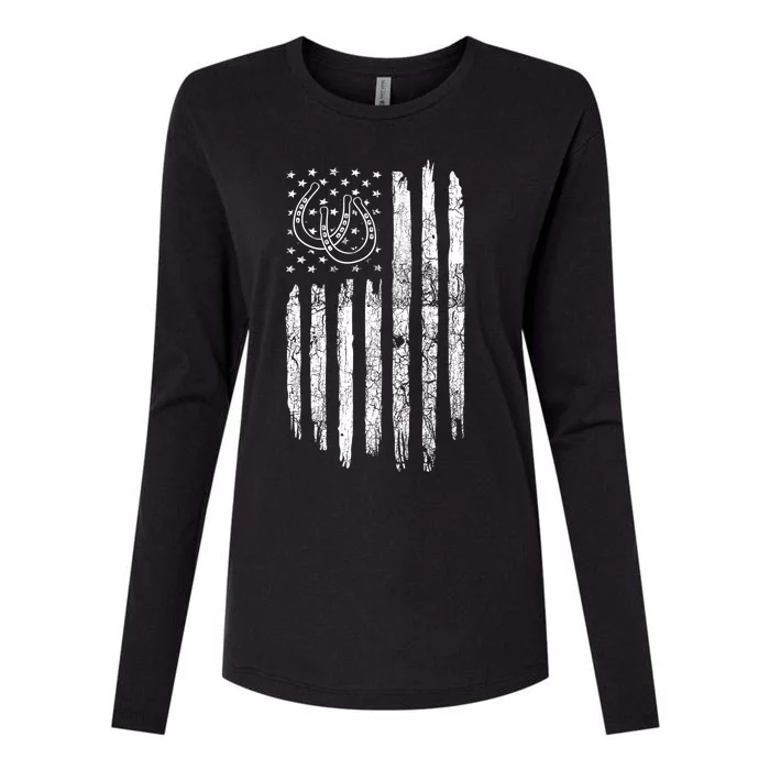 American Flag Roping Horse Lover Funny Gift Cow Vintage Roping Gift Womens Cotton Relaxed Long Sleeve T-Shirt