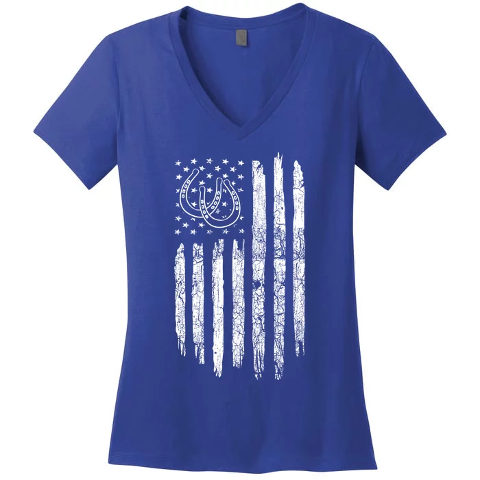 American Flag Roping Horse Lover Funny Gift Cow Vintage Roping Gift Women's V-Neck T-Shirt