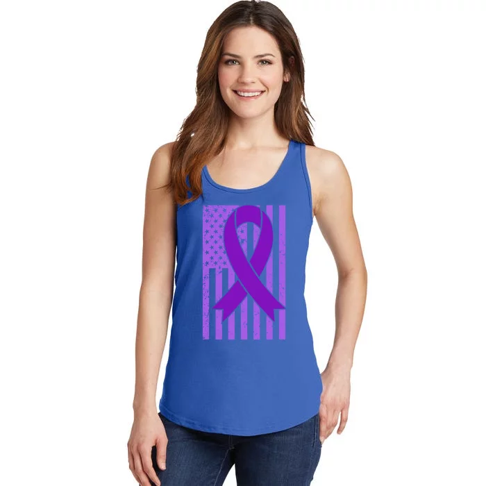 American Flag Ribbon Purple Sarcoidosis Awareness Great Gift Ladies Essential Tank