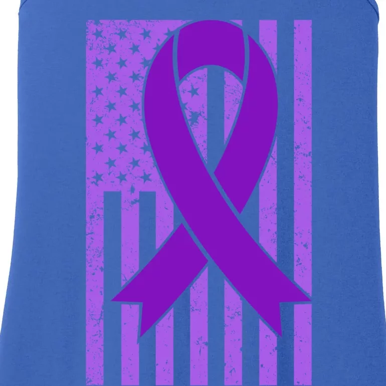 American Flag Ribbon Purple Sarcoidosis Awareness Great Gift Ladies Essential Tank