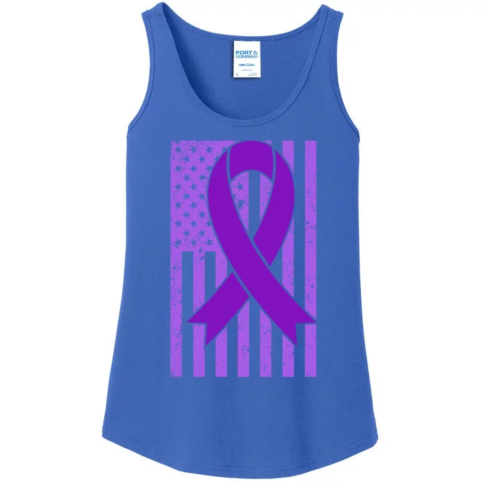 American Flag Ribbon Purple Sarcoidosis Awareness Great Gift Ladies Essential Tank