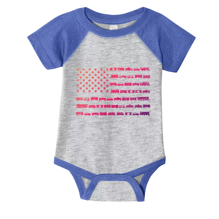 American Flag Railroad Train Conductor Gift Infant Baby Jersey Bodysuit