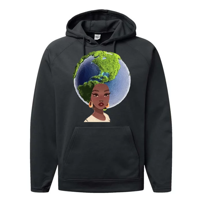 African American Afro World Earth Performance Fleece Hoodie