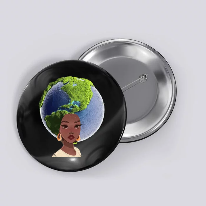 African American Afro World Earth Button