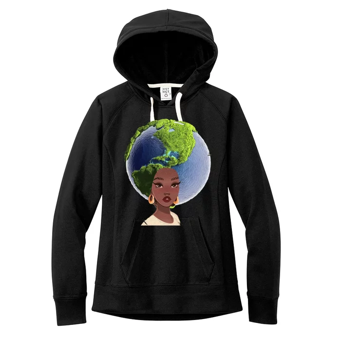 African American Afro World Earth Women's Fleece Hoodie