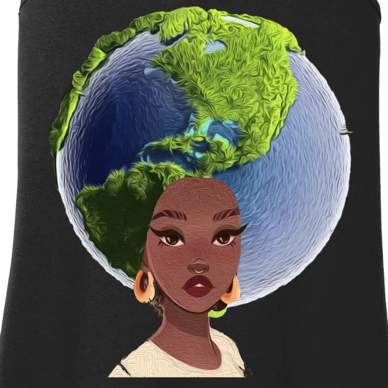 African American Afro World Earth Ladies Essential Tank