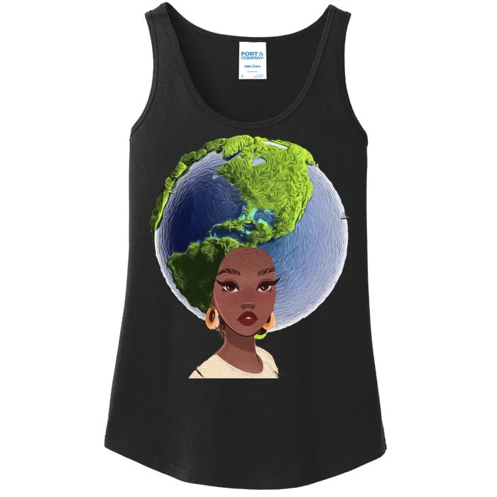 African American Afro World Earth Ladies Essential Tank