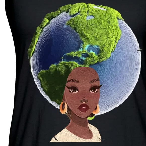 African American Afro World Earth Ladies Essential Flowy Tank