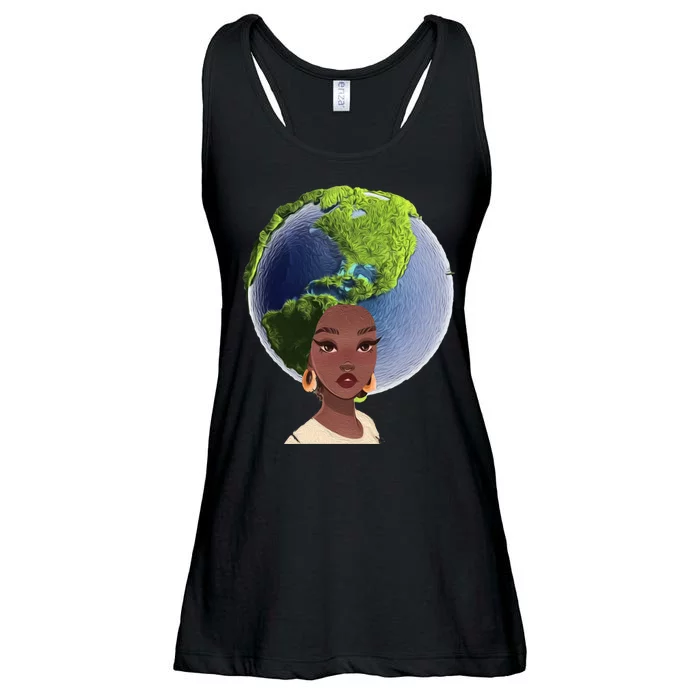 African American Afro World Earth Ladies Essential Flowy Tank