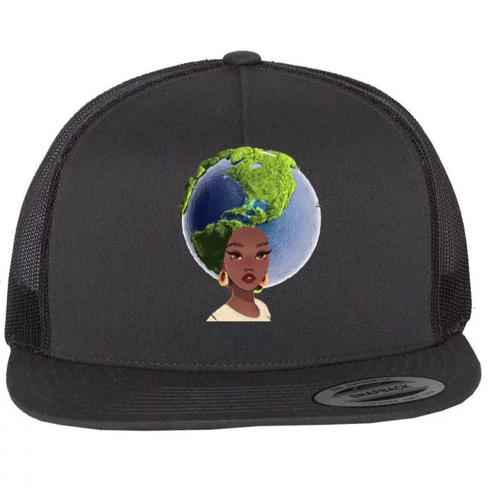 African American Afro World Earth Flat Bill Trucker Hat