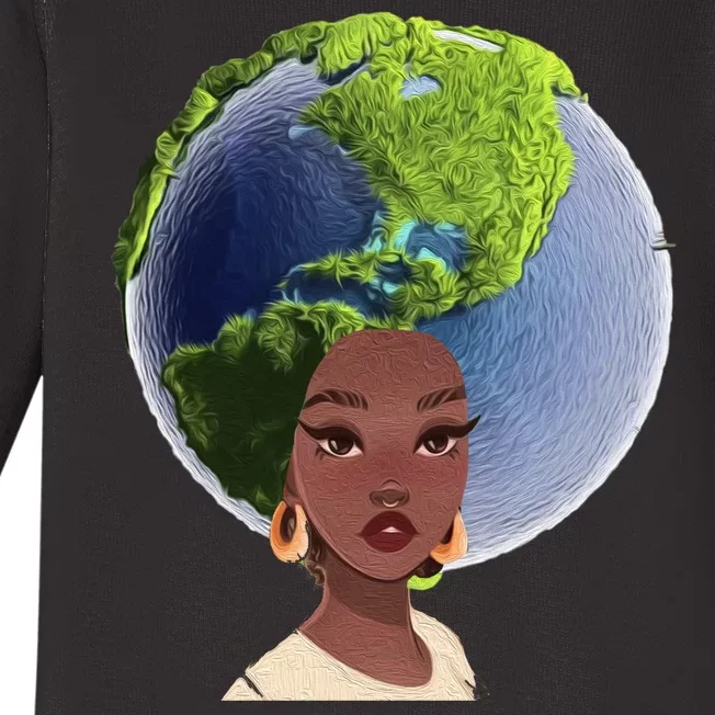 African American Afro World Earth Baby Long Sleeve Bodysuit