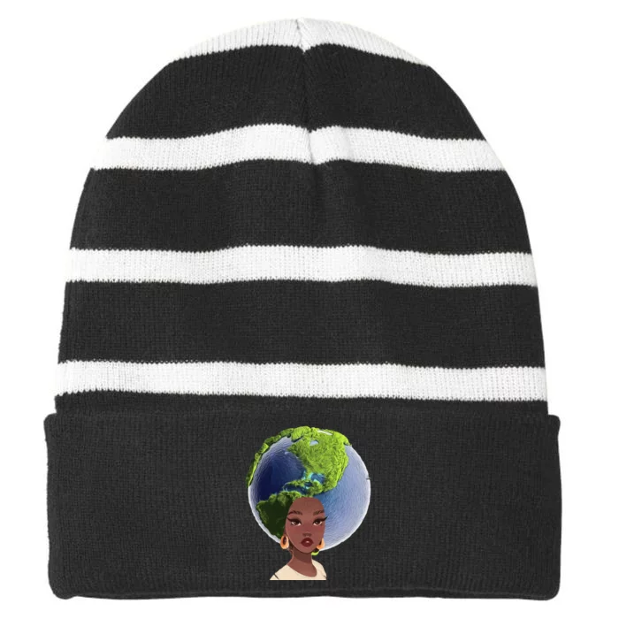 African American Afro World Earth Striped Beanie with Solid Band