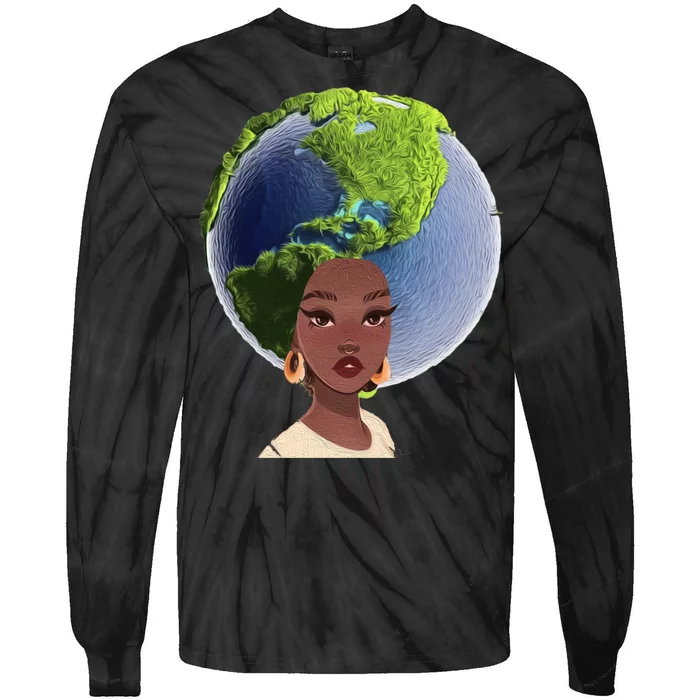 African American Afro World Earth Tie-Dye Long Sleeve Shirt