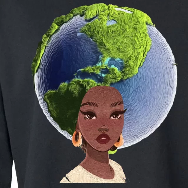 African American Afro World Earth Cropped Pullover Crew