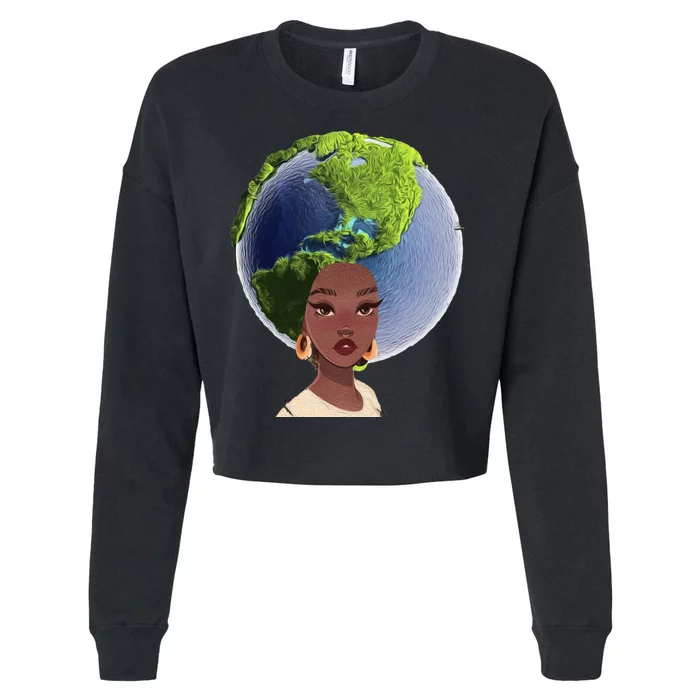 African American Afro World Earth Cropped Pullover Crew