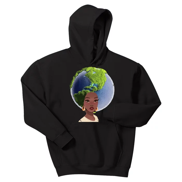 African American Afro World Earth Kids Hoodie