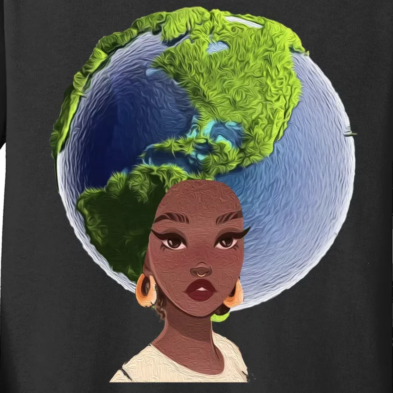 African American Afro World Earth Kids Long Sleeve Shirt