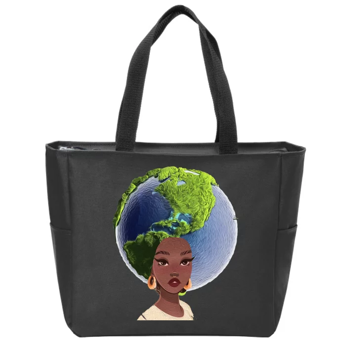 African American Afro World Earth Zip Tote Bag