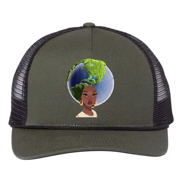 African American Afro World Earth Retro Rope Trucker Hat Cap