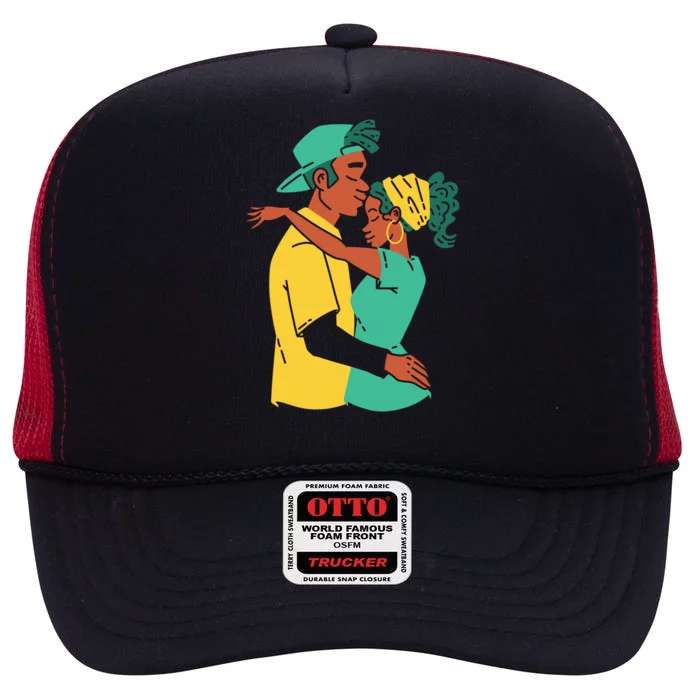 African American Couple High Crown Mesh Trucker Hat