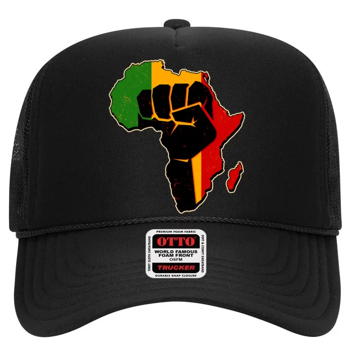 African Black Power Fist High Crown Mesh Trucker Hat