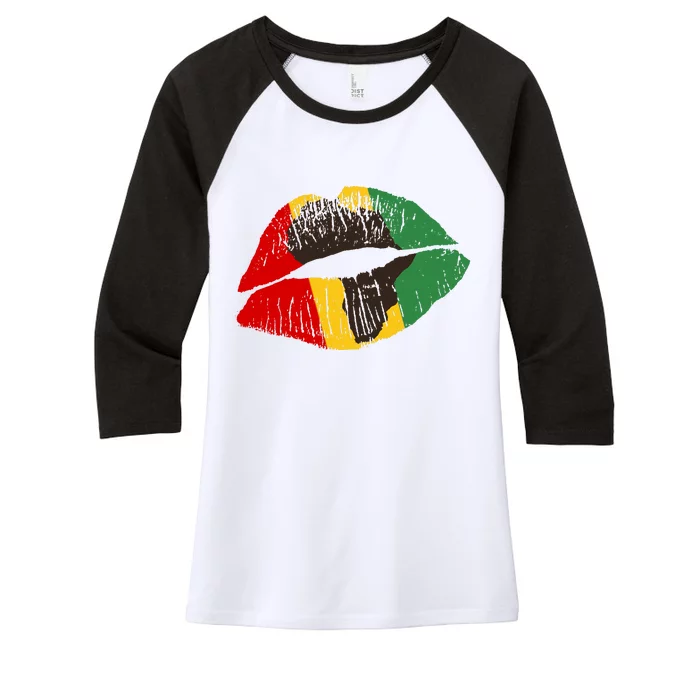 African Colors Lipstick Print Women's Tri-Blend 3/4-Sleeve Raglan Shirt