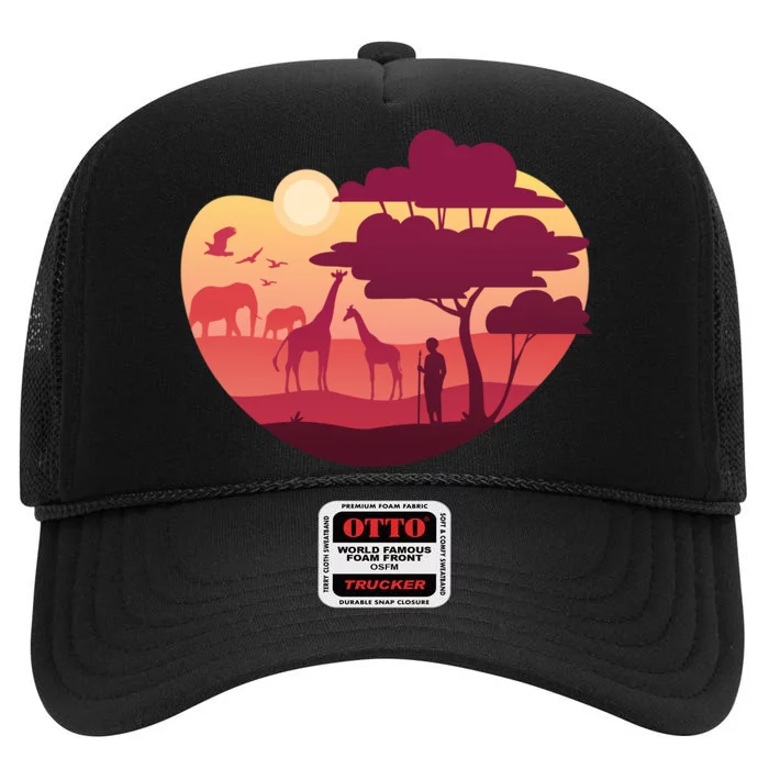 African Landscape High Crown Mesh Trucker Hat