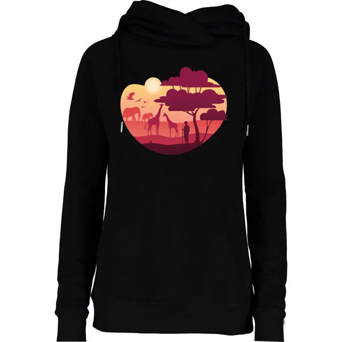 African Landscape Womens Funnel Neck Pullover Hood