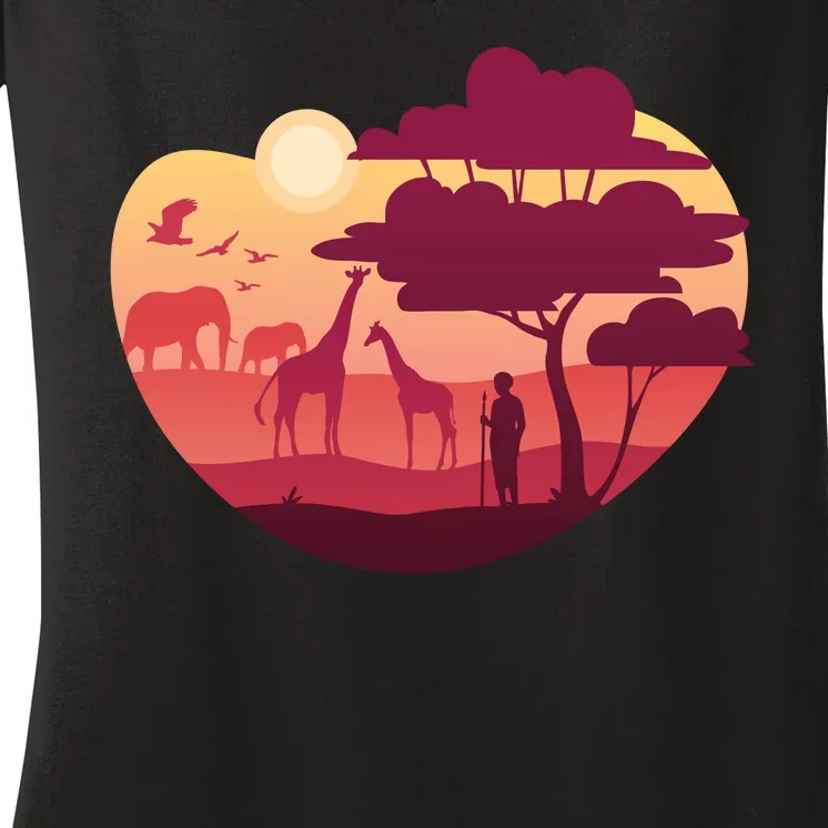 African Landscape Women's V-Neck T-Shirt