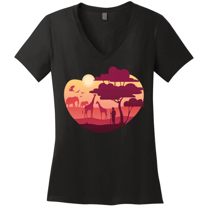 African Landscape Women's V-Neck T-Shirt