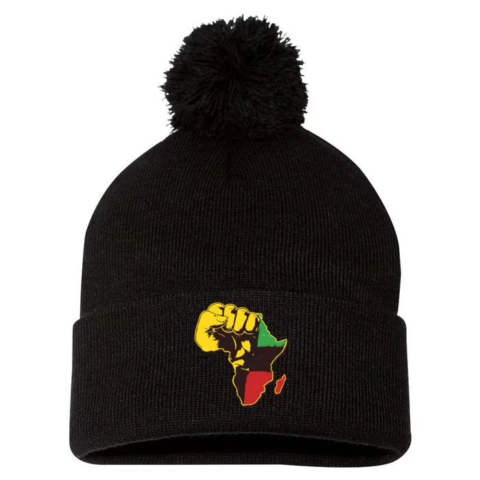 African Traditional Colors Protest Fist Pom Pom 12in Knit Beanie