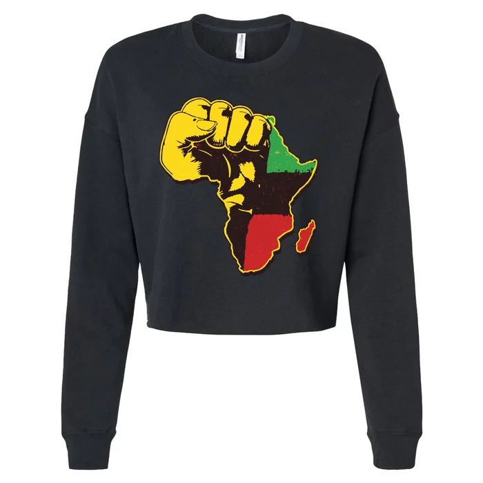 African Traditional Colors Protest Fist Cropped Pullover Crew