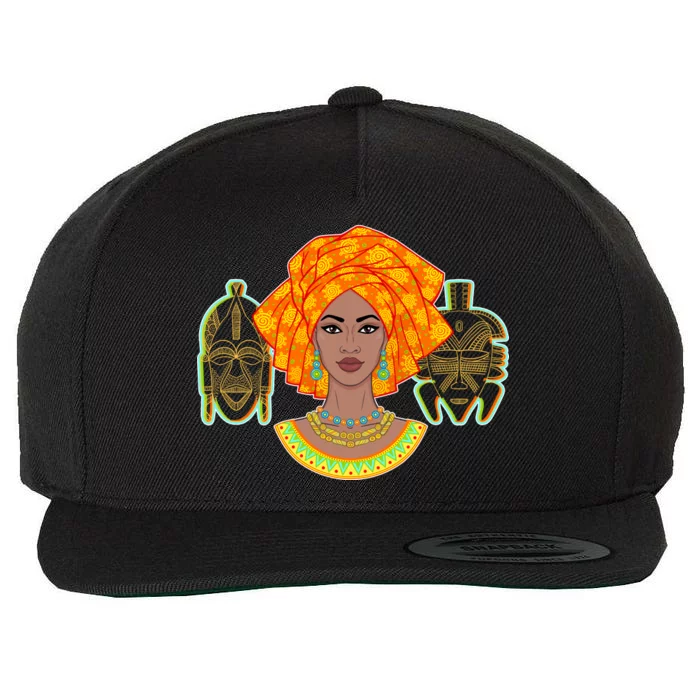 African Woman With Tribal Masks Wool Snapback Cap