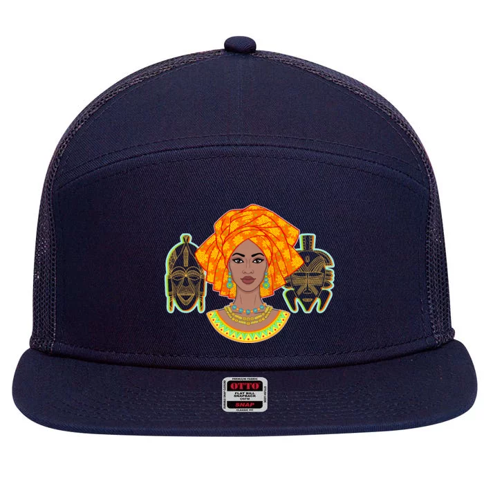 African Woman With Tribal Masks 7 Panel Mesh Trucker Snapback Hat