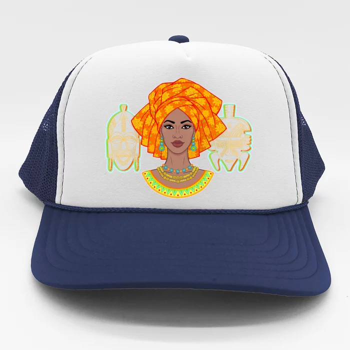 African Woman With Tribal Masks Trucker Hat