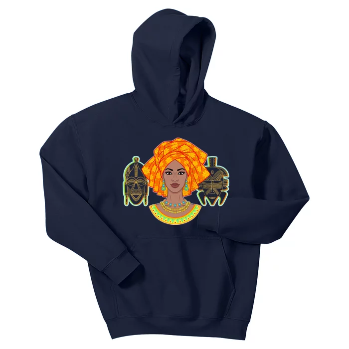 African Woman With Tribal Masks Kids Hoodie