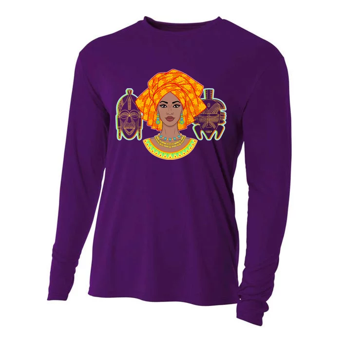 African Woman With Tribal Masks Cooling Performance Long Sleeve Crew