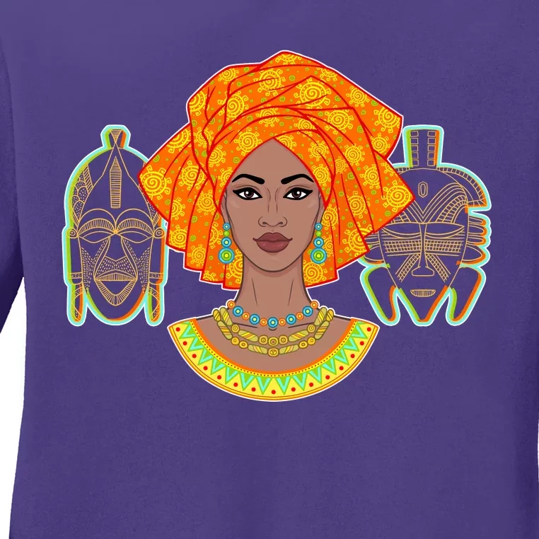 African Woman With Tribal Masks Ladies Long Sleeve Shirt