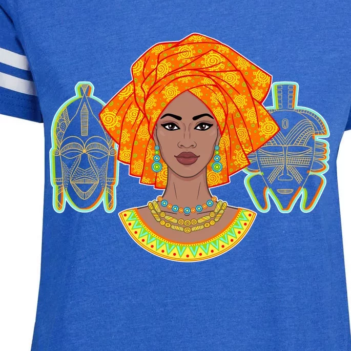 African Woman With Tribal Masks Enza Ladies Jersey Football T-Shirt