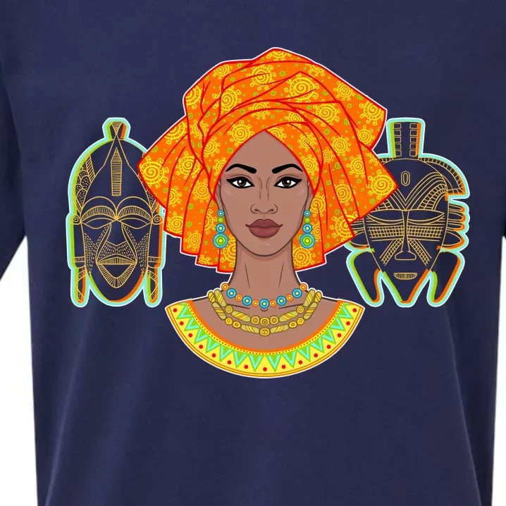 African Woman With Tribal Masks Sueded Cloud Jersey T-Shirt