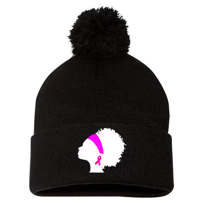 Afro Breast Cancer Awareness Pom Pom 12in Knit Beanie