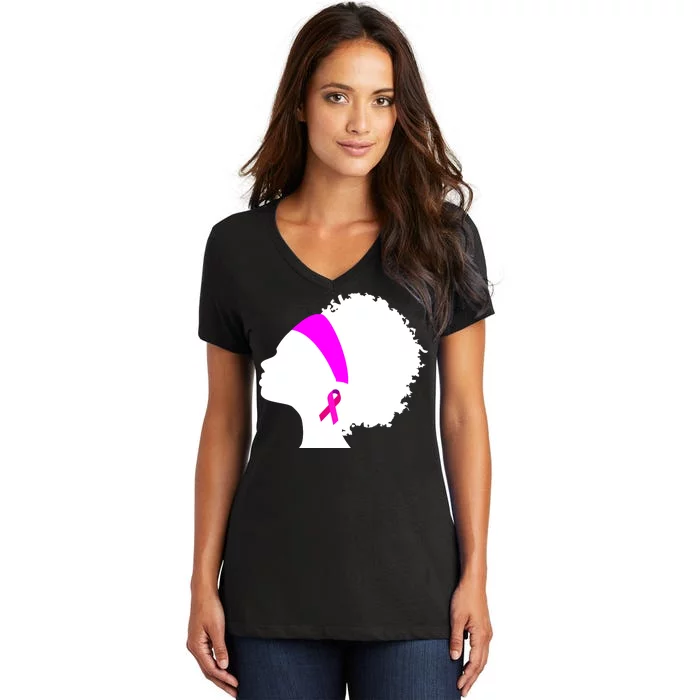 Afro Breast Cancer Awareness Women's V-Neck T-Shirt