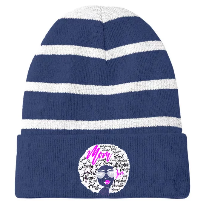 Afro Mom Strong Roots Striped Beanie with Solid Band